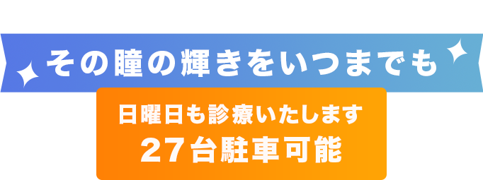 その瞳の輝きをいつまでも 日曜日も診療いたします 27台駐車可能