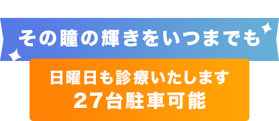 その瞳の輝きをいつまでも 日曜日も診療いたします 27台駐車可能